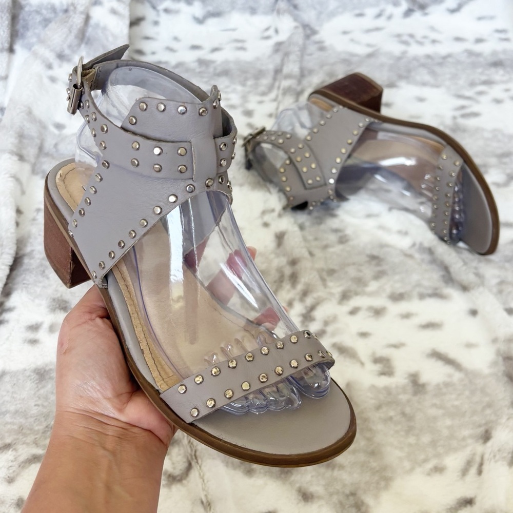 Steve Madden Gila Gray Studded Block Heel Sandals | Size 8.5 - Picture 2 of 14